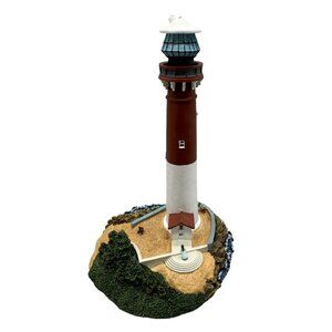 Lighthouse Figurine Base Nautical Decor 6.5" red brown bushes rock blue READ